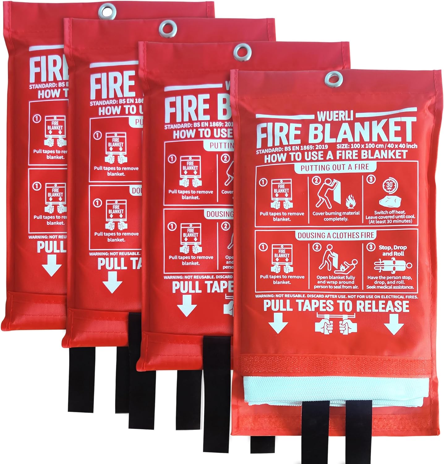 WUERLI Fire Blanket 40" x 40" 4-Pack 🧯