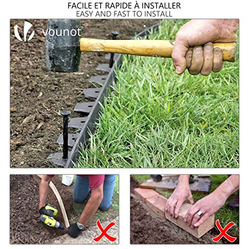 Detalle 2 de VOUNOT Bordure de Jardin en Plastique 20 m avec 60 piquets d’ancrage — Bordurette souple gris 50 mm × 4 mm