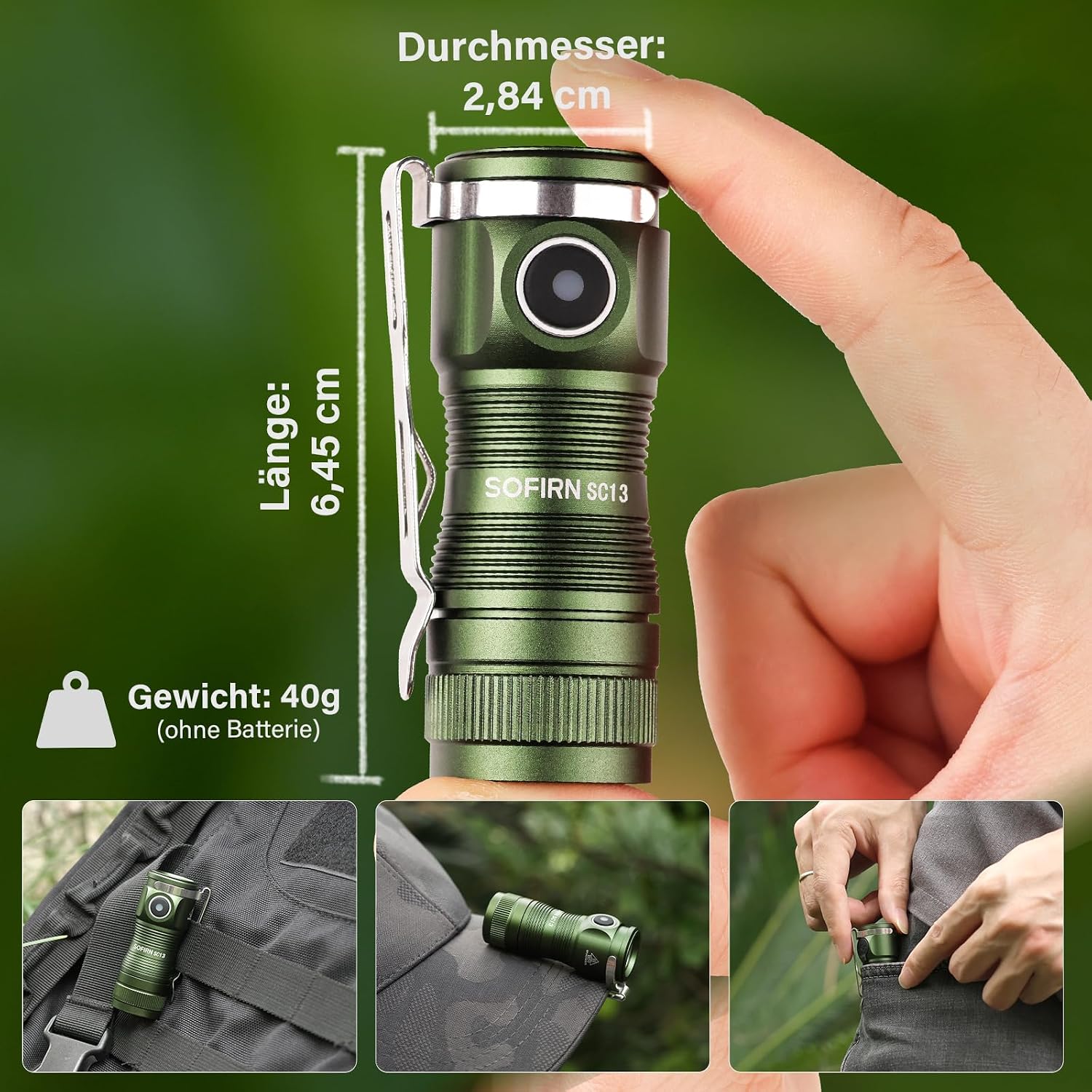 Thumbnail 1 de Sofirn SC13 Mini LED Taschenlampe Grün 1300 lm
