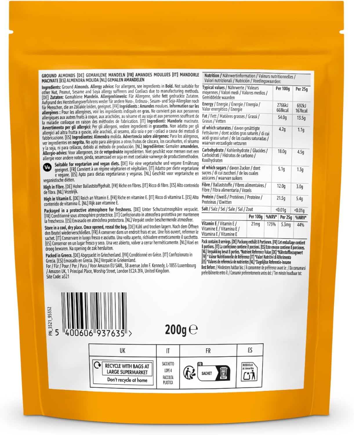Detalle 2 de Mandorle Macinate by Amazon — Confezione da 5 x 200 g