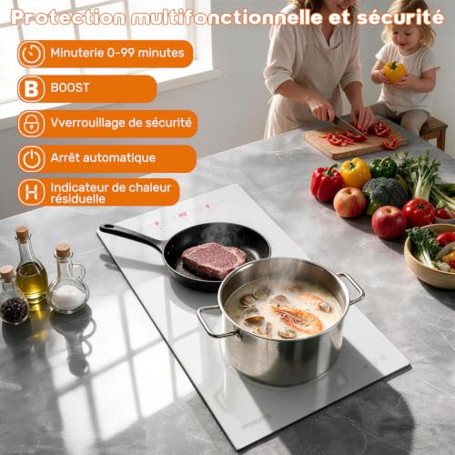 Detalle de Karinear Plaque Induction Blanc 2 Feux – 3500 W, Boost, Pratique et Facile à installer