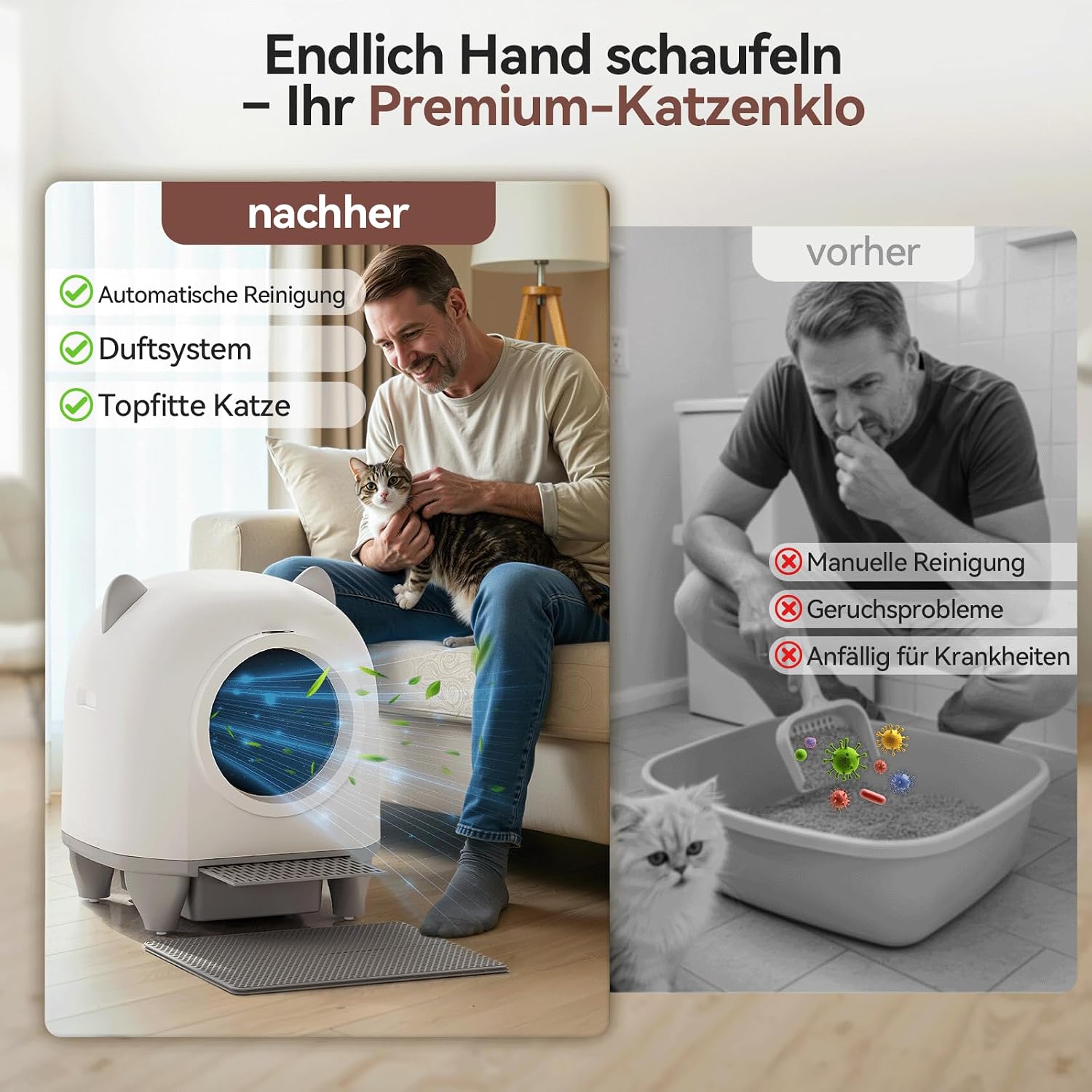 Thumbnail 6 de Devoko Selbstreinigendes Katzenklo XXL mit Fernsteuerung und Katzenohren – automatische Katzentoilette für mehrere Katzen