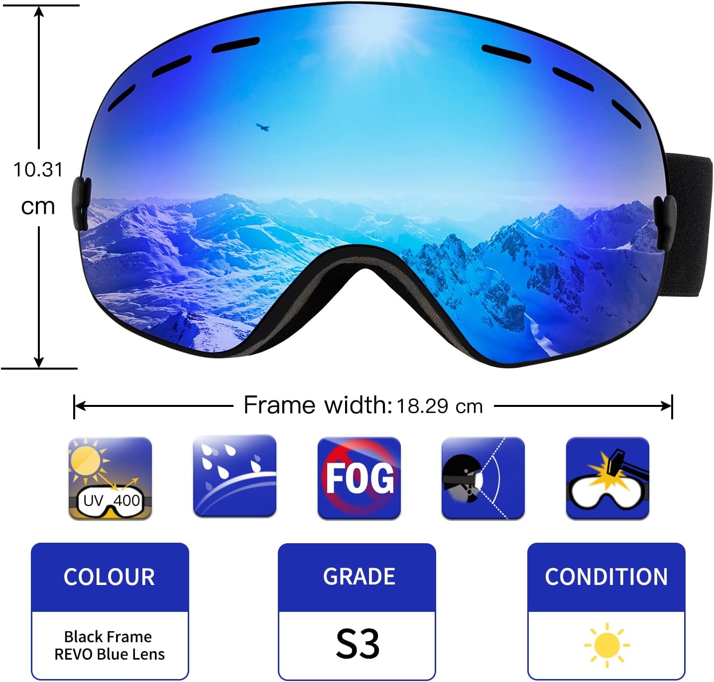 Detalle 2 de Vgooar OTG Ski Goggles 14cm fit