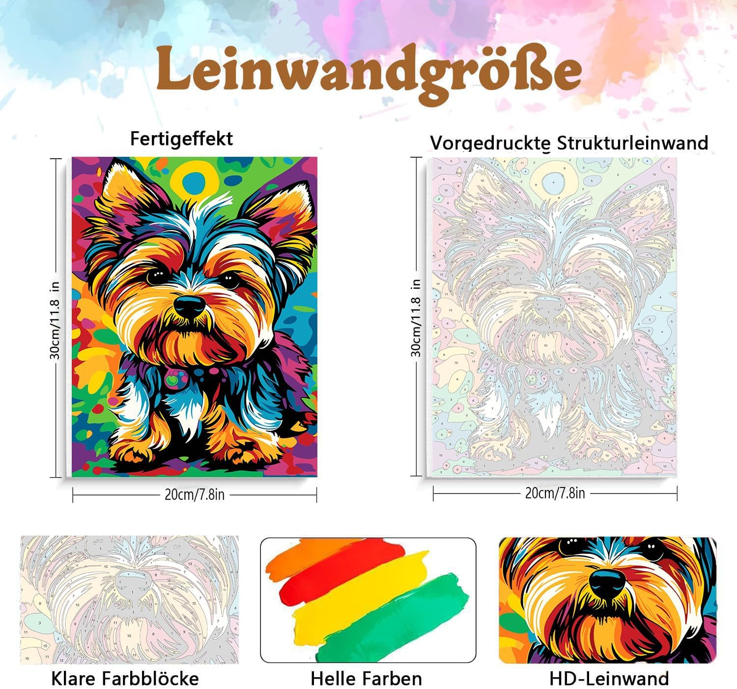 Detalle de Gemartmall Hund Malen nach Zahlen mit Rahmen und Staffelei – DIY Bastelset 20x30 cm