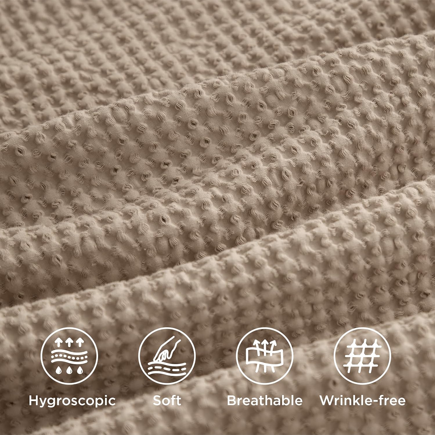 Thumbnail 3 de Bedsure PureWoven King Cotton Waffle Duvet Cover Set, Khaki, 3-Piece