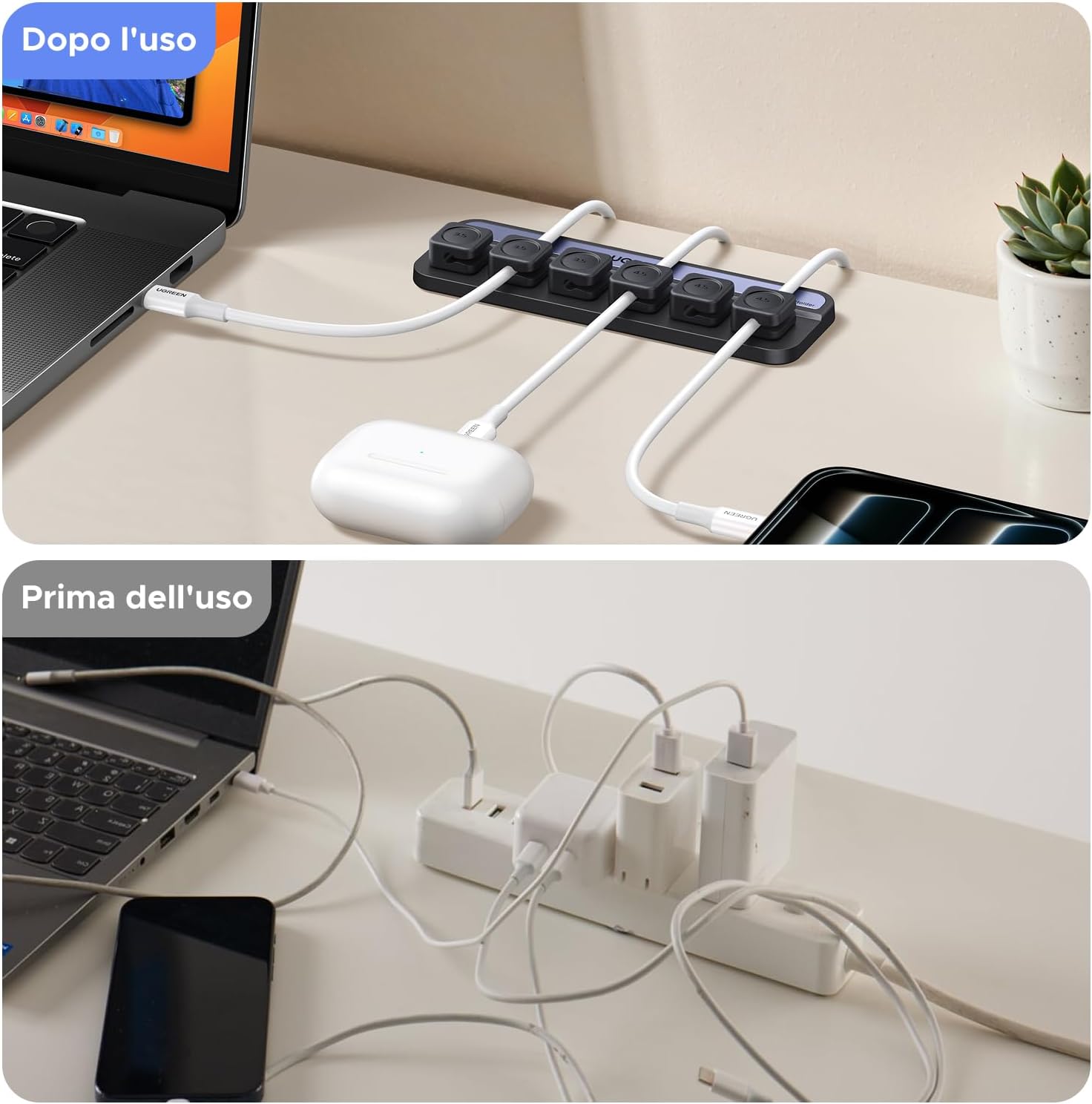 Thumbnail 6 de UGREEN 6 pezzi fermacavi magnetico adesivo con clip per cavi HDMI, USB-C e Lightning