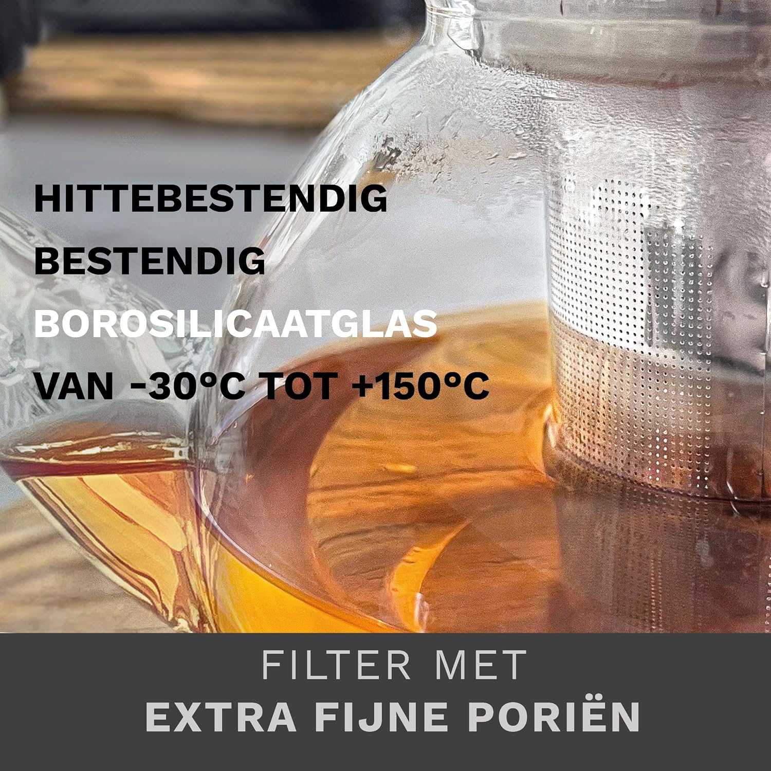 Detalle de Creano 061 platte glazen theepot 800 ml met RVS-filter en borosilicaatglas