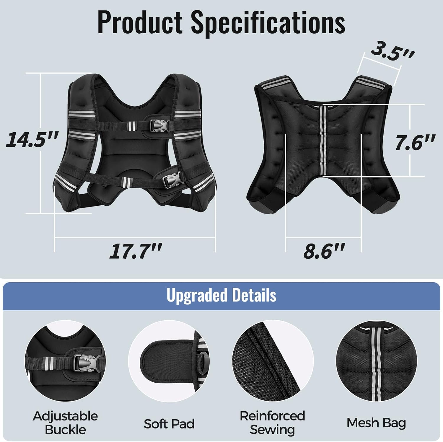 Detalle 2 de Zeerun Weighted Vest for Men and Women with Reflective Stripes and Adjustable Buckle