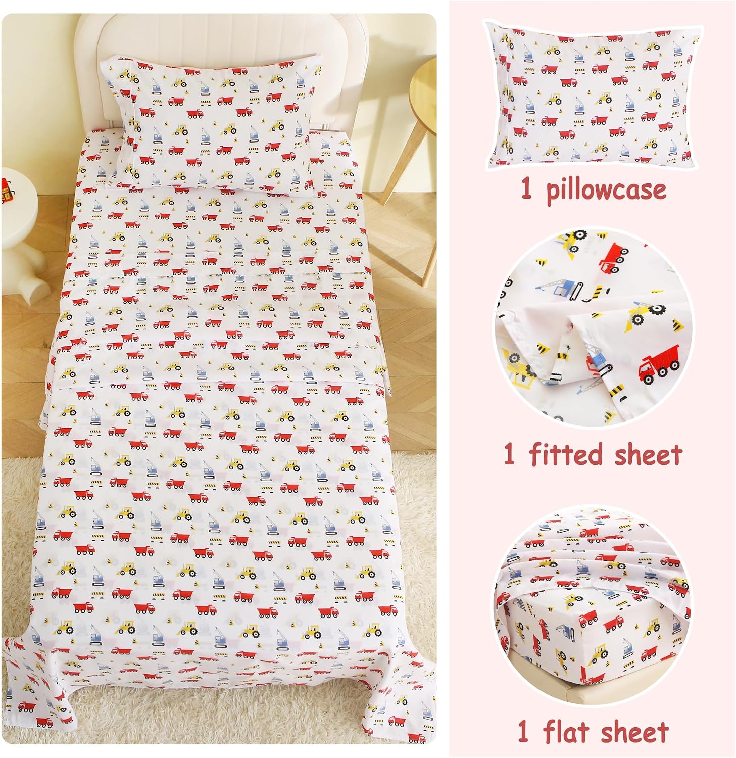 Thumbnail 6 de softan MICSHTKIDTRUCKT Twin Kids’ Sheet Set, Microfibre, Construction Print