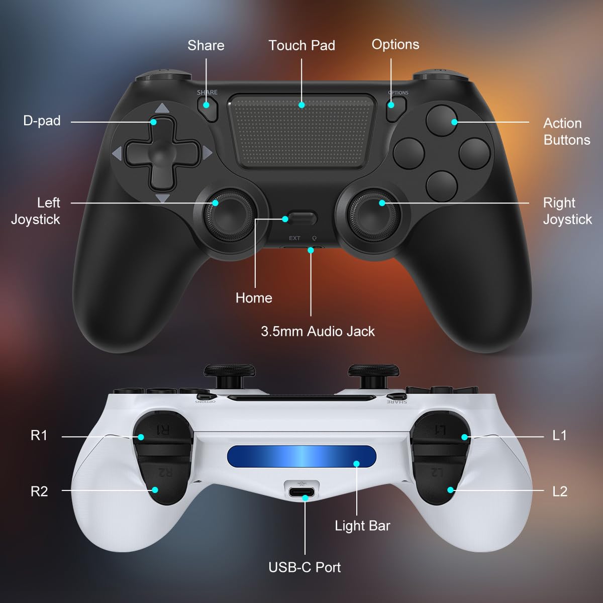 Thumbnail 4 de Wuthur 2 Pack Wireless Controller 1000 mAh