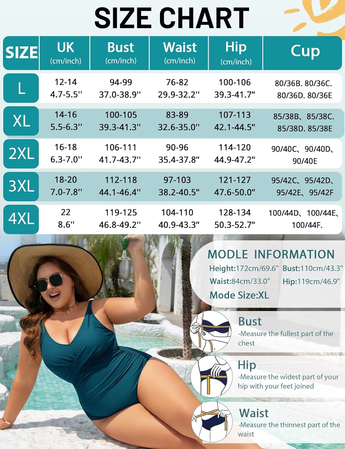 Detalle de UMIPUBO Maillot de Bain Femme 1 Pièces Gainant Grande Taille - Ventre Plat, Col en V, Push Up, Tissu Rembourré, L-4XL