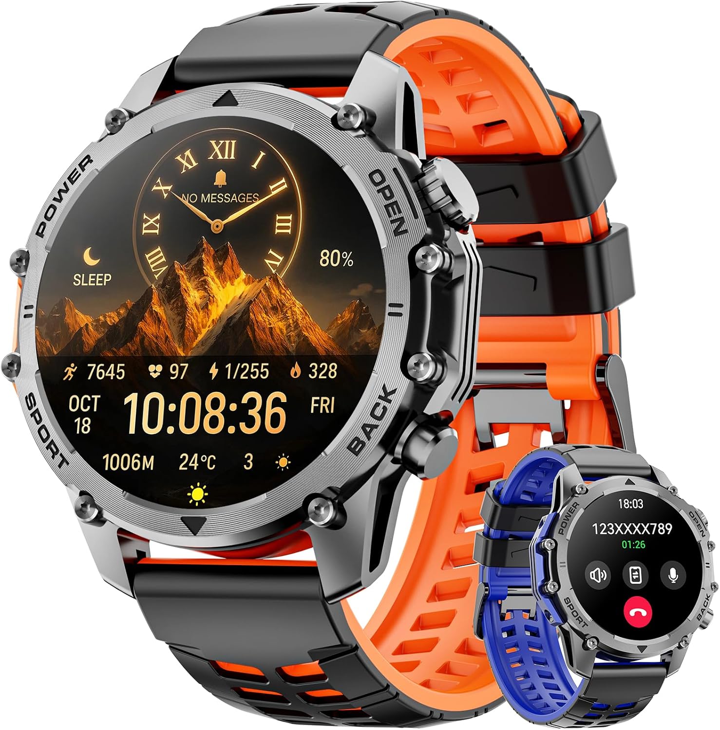 Detalle de Hwagol Military Smart Watch for Men with 1.52" HD Touch Display, Heart Rate/SpO2/Sleep Monitoring and Torch