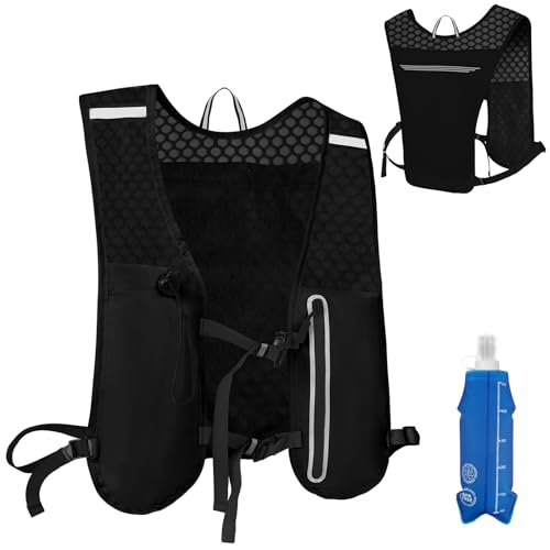Detalle de Alaoo Chaleco Running multifunción con hidratación y soft flask de 500 ml (negro)