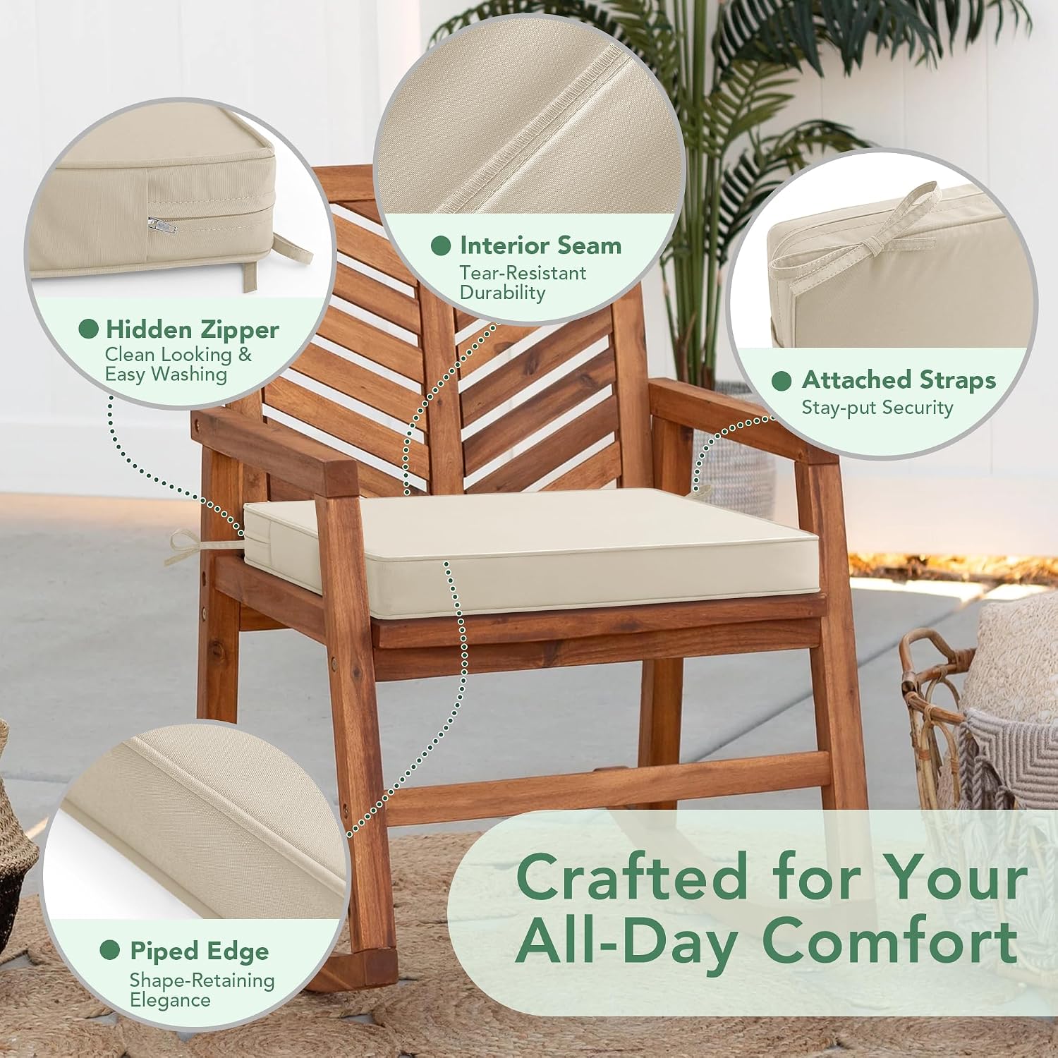 Detalle 2 de Summsun Outdoor Chair Cushions 18.5 x 16 x 2 Inches