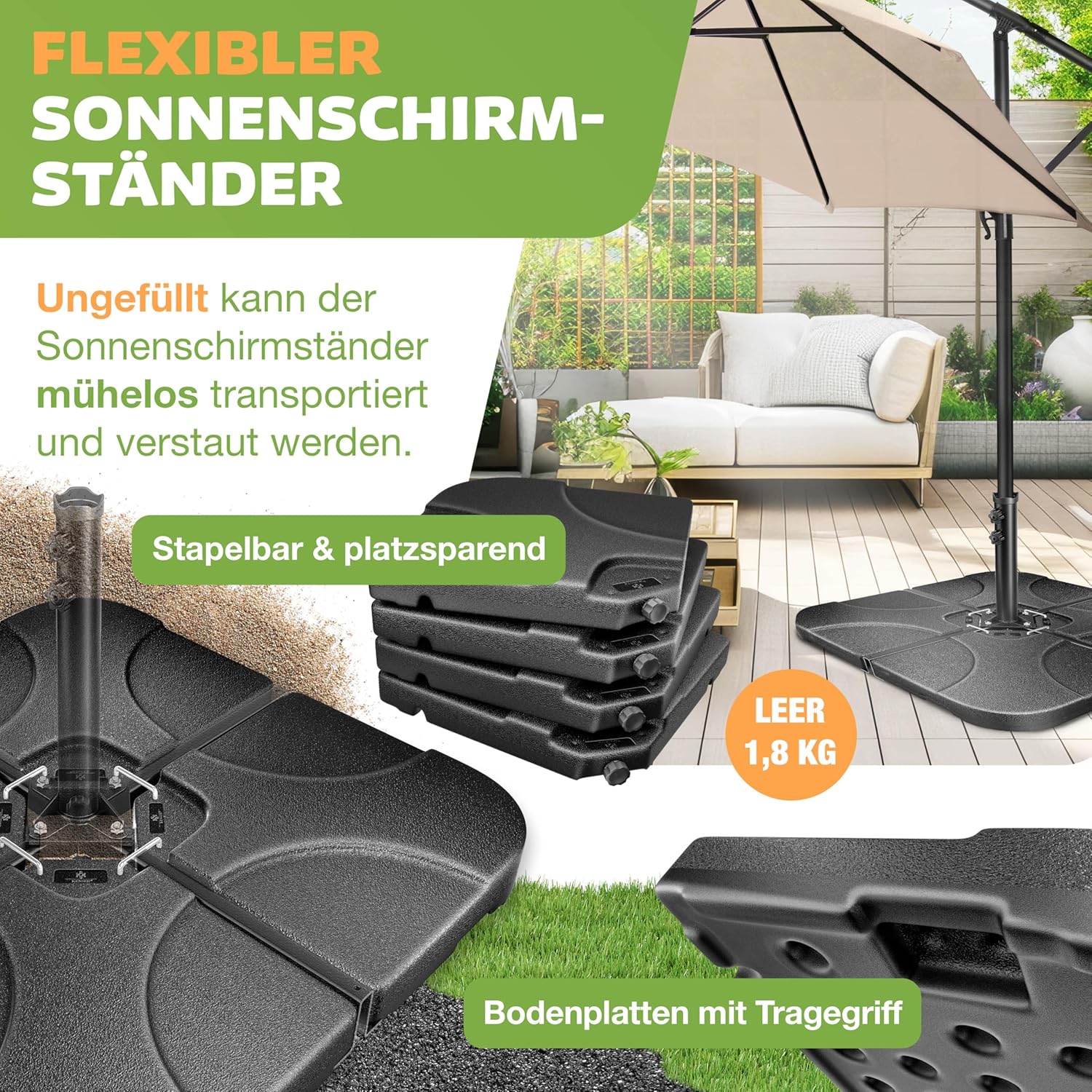 Thumbnail 1 de KESSER Sonnenschirmständer 4-teilig – stabiler Kreuzfuß, 60 Liter/Nachfüllbar mit Wasser oder Sand, inkl. Metallverbinder