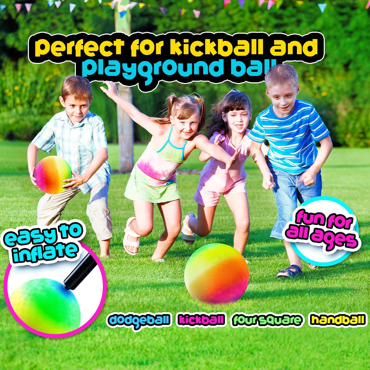 Thumbnail 3 de PlayBolt Rainbow Playground Ball (8.5-inch) – Rubber Bouncy Inflatable Ball for Kids & Adults, Indoor/Outdoor Games