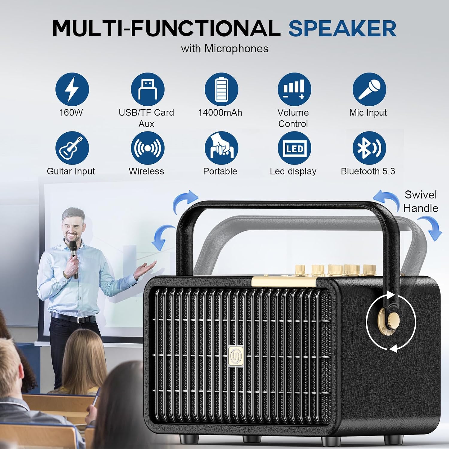Thumbnail 3 de SUPNIU 320W Peak Power Karaoke Machine with 2 UHF Wireless Microphones (Portable Bluetooth PA Speaker System)