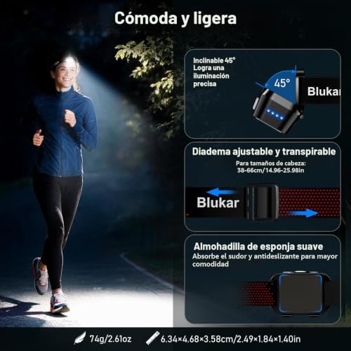 Thumbnail 6 de Blukar 2026 Gen 2, linterna frontal LED recargable con 10 modos y sensor