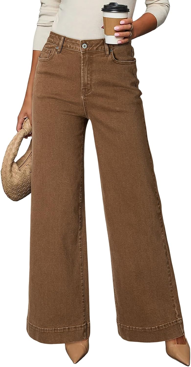 Detalle de DOKOTOO Women's Casual High Waisted Jeans with Wide Leg Stretch Denim