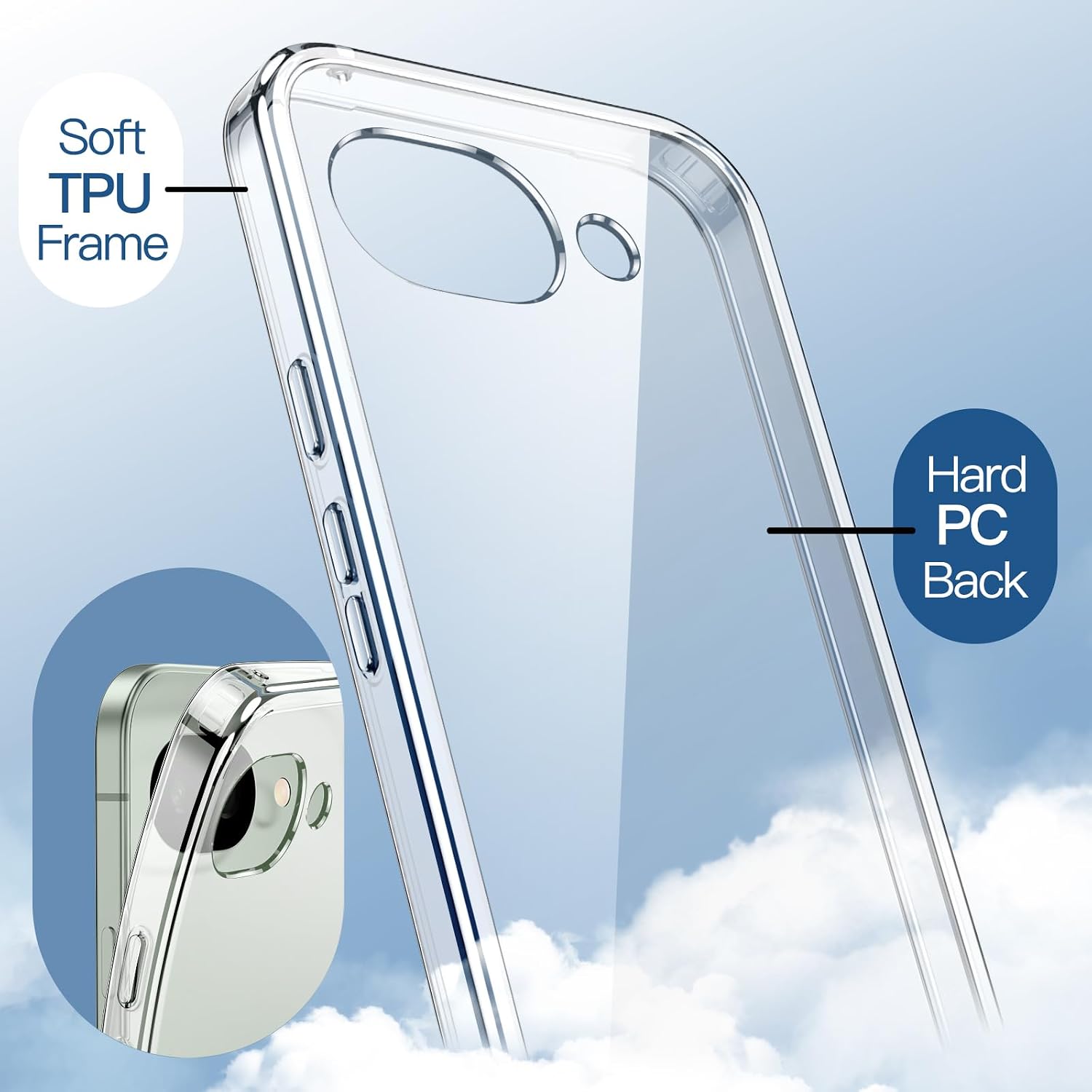 Detalle 2 de JETech Clear Shockproof Bumper Case for Google Pixel 10a (Non-yellowing, Anti-scratch)