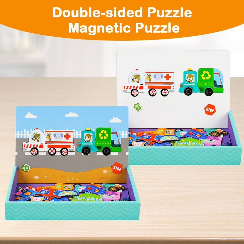 Detalle de Aolso Puzzles Magnétique – Jouet puzzle magnétique 2-en-1 pour enfants 3–5 ans (Transport)