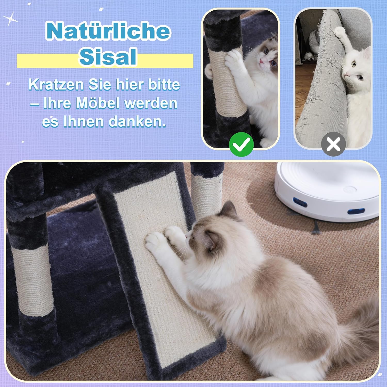 Thumbnail 5 de Hey-brother EMPJ080G kattenboom van 182 cm met sisal, hangmatten en ligplateaus