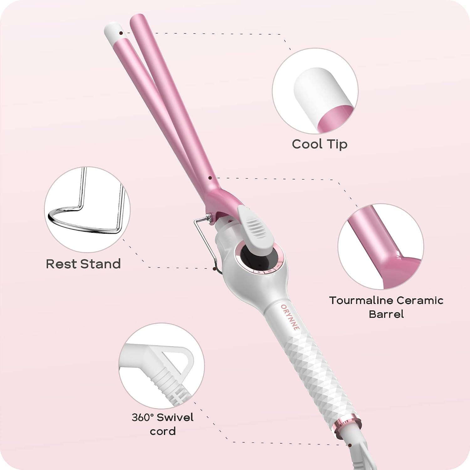 Detalle 1 de ORYNNE 1/2-Inch Ceramic Curling Iron Wand with Digital Temperature Control