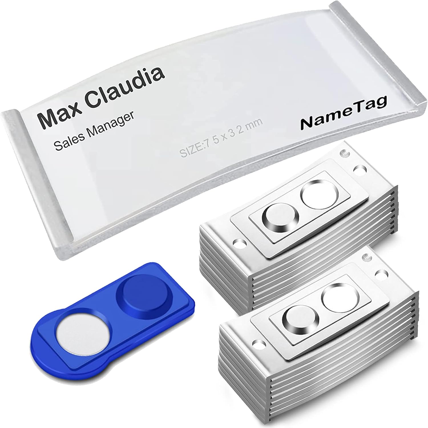 FIVAVA Namensschilder Magnet (20 Stück) mit starkem Magnet, gewölbt ca. 70×25 mm und Papiereinschub, silber