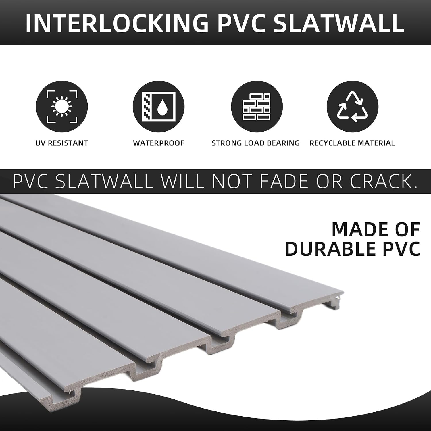 Detalle 2 de FRAYSCENT WALL-PVC-ALL PVC Slatwall Panels, Gray 4 ft x 4 ft