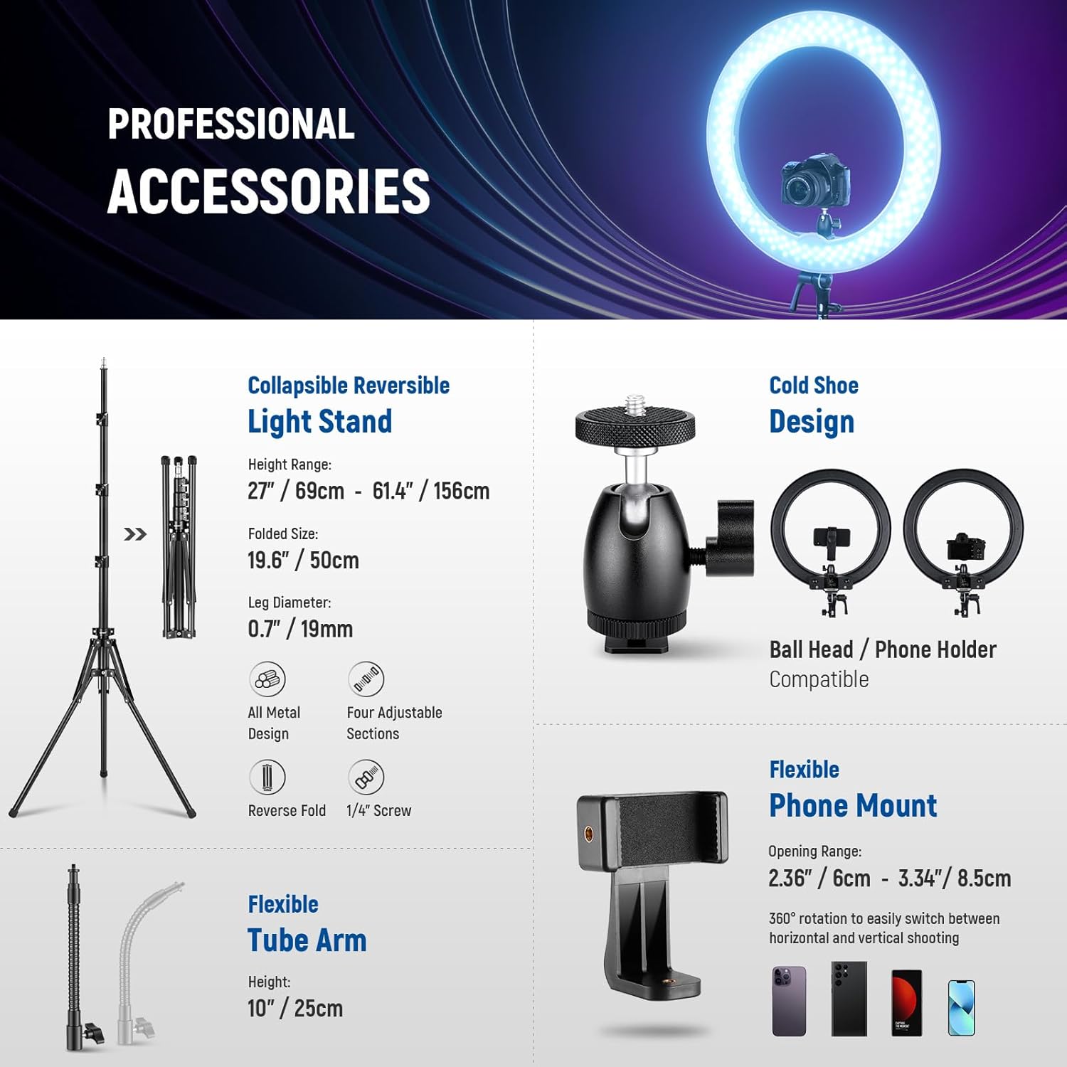 Thumbnail 6 de NEEWER 18 Inch RGB LED Ring Light RGB18 II with APP Control, Tripod Stand & Phone Holder