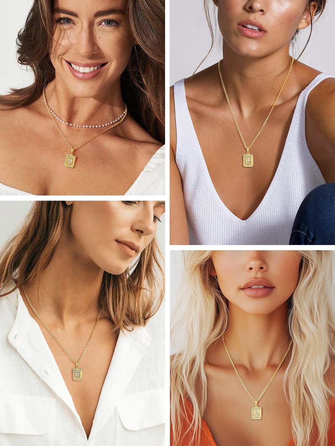 Detalle de FOCALOOK Buchstaben Kette Damen mit Rechteck Anhänger – Namenskette, Gold oder Weiß