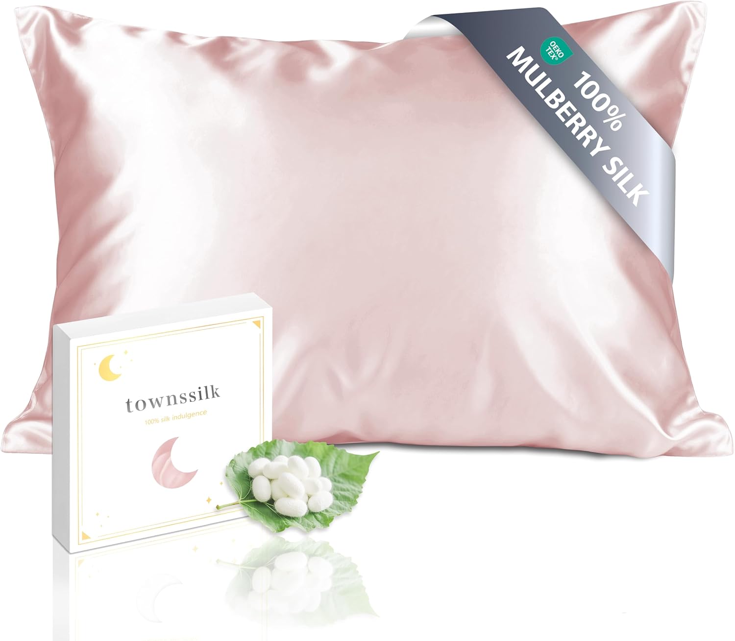 Detalle de Townssilk Beidseitig 100% Maulbeerseide Kissenbezug 40x80 cm – Dusty Pink, versteckter Reißverschluss