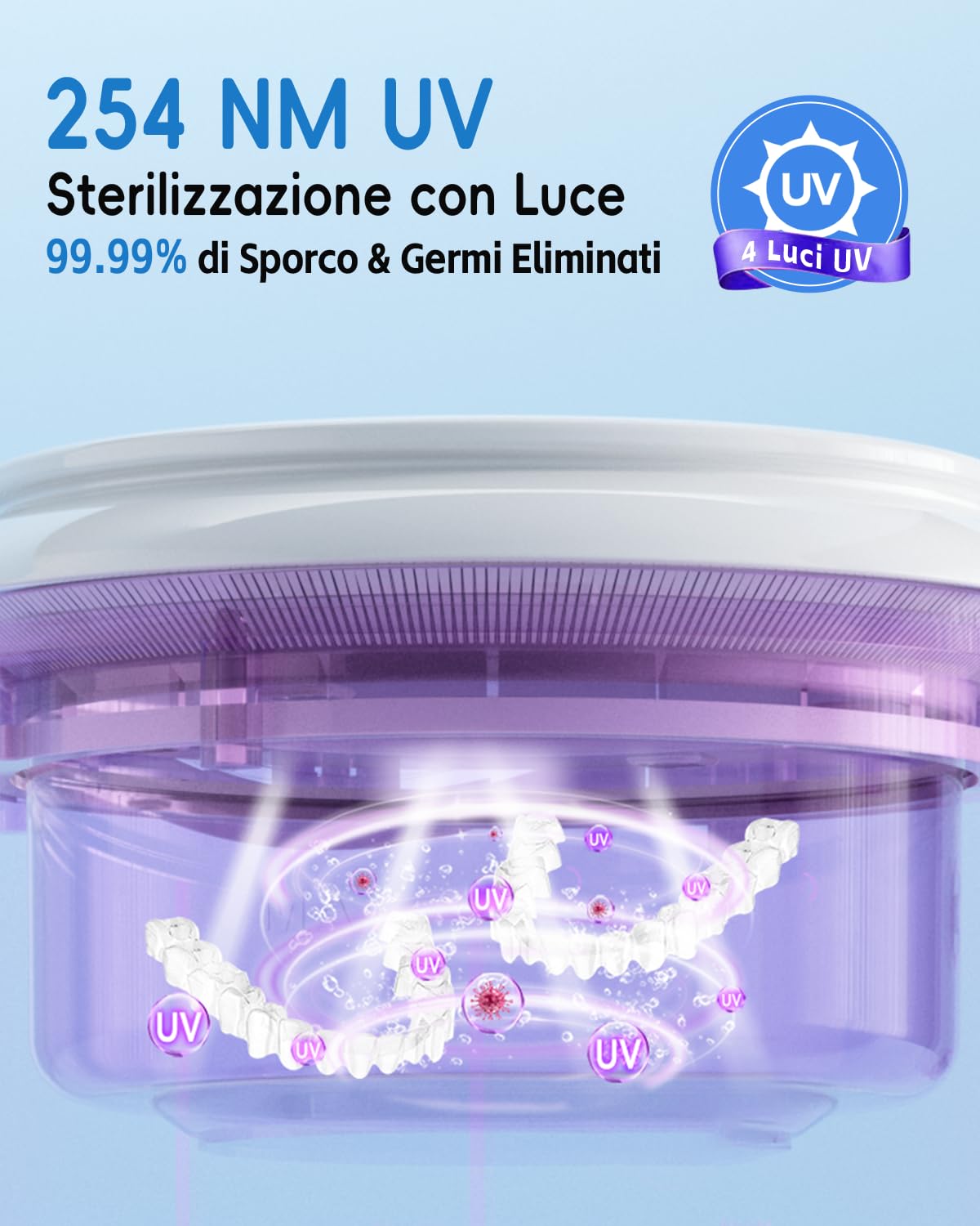 Thumbnail 3 de Jeatone Pulitore Ultraoni Senza Fili 48kHz, 125ml con UV e 3 Modalità – Portatile