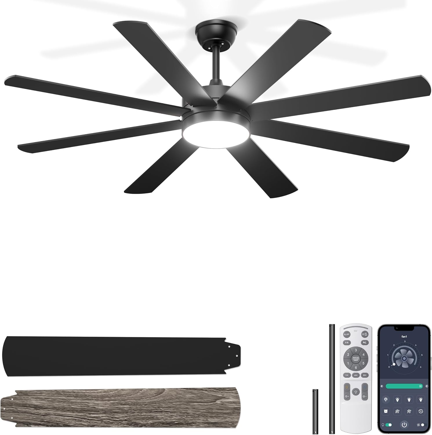 Detalle de Phylluz ZS106 60-Inch Ceiling Fan with Light, 8 Blades and App Control