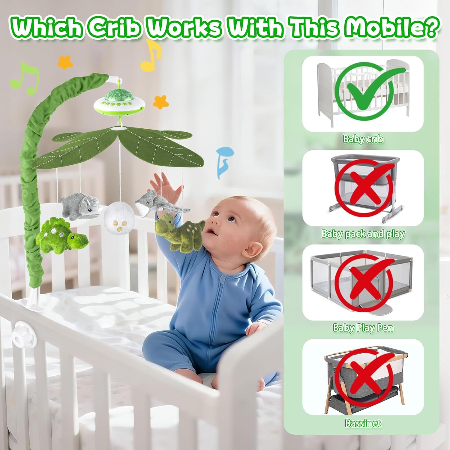 Thumbnail 1 de Playix Baby Crib Mobile with Music, Remote Control, and Starlight Projection