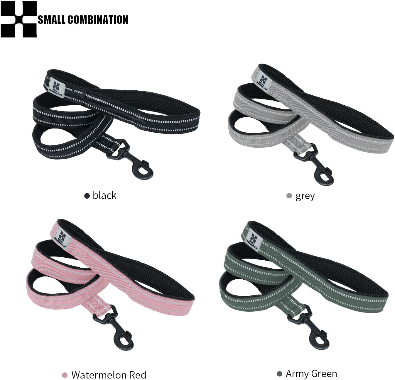 Detalle de Small Combination Dog Leash for Puppies – 110cm, Reflective padded nylon lead (Gray, S)