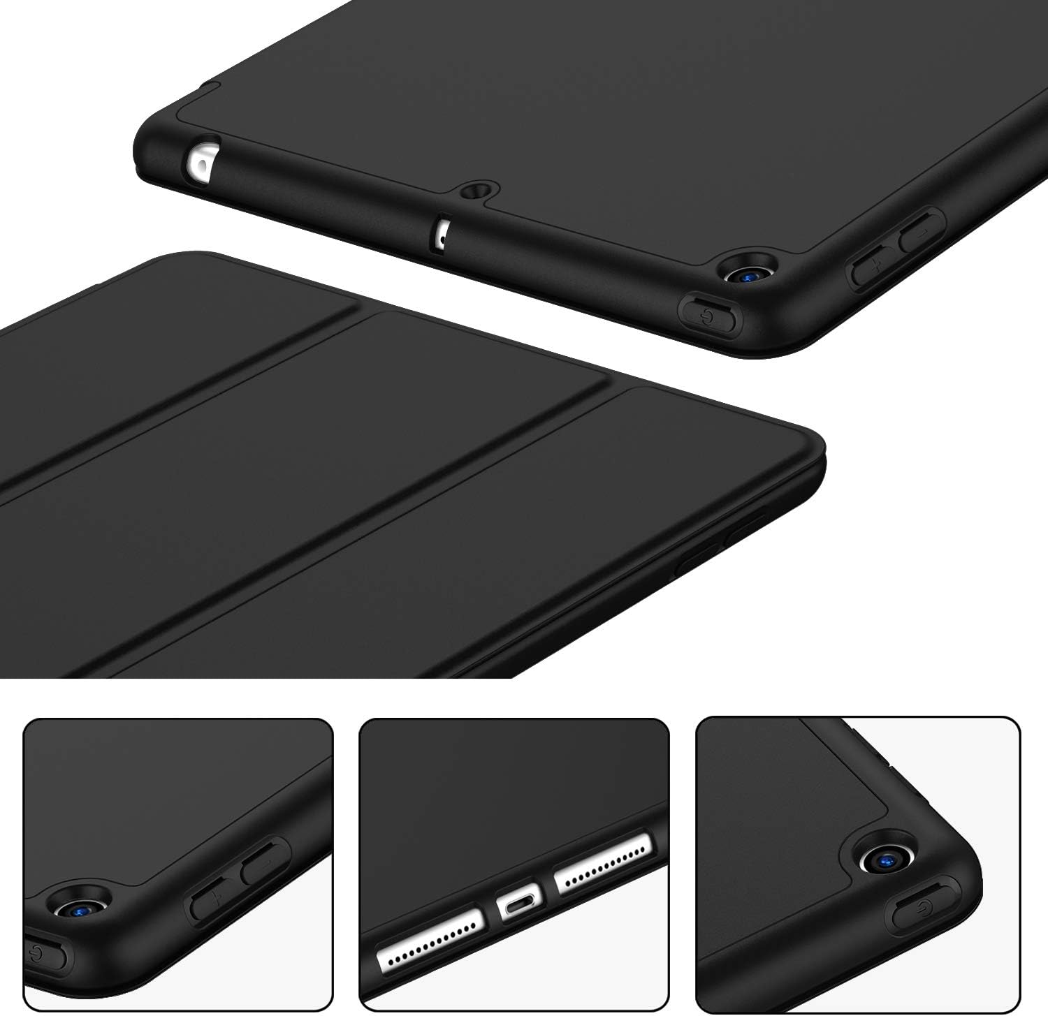 Detalle de iMieet New iPad 10.2 case-Black Case with Soft Silicone Back and Pencil Holder