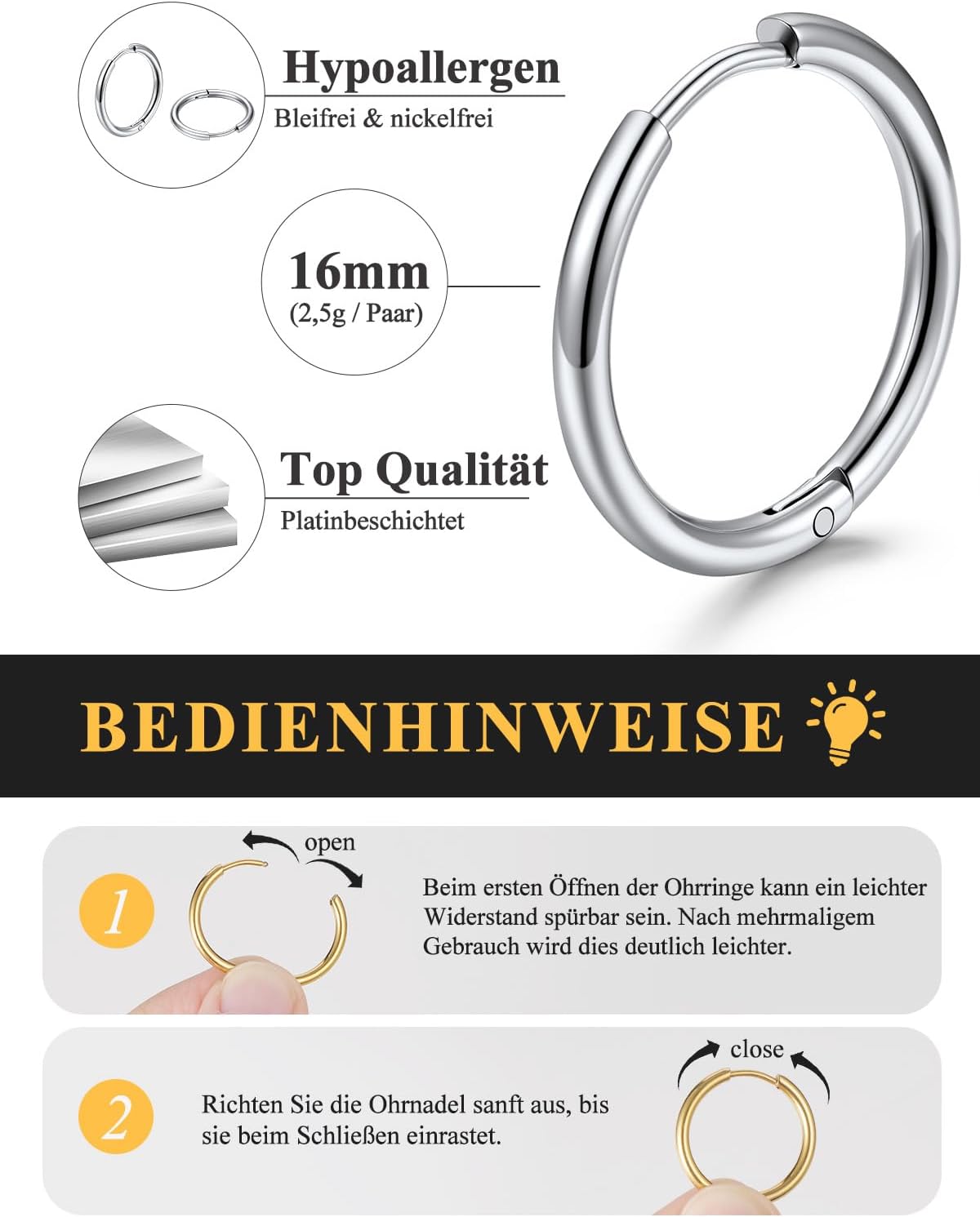 Thumbnail 5 de U7 Huggie Creolen 16 mm Mini Hoop Ohrringe