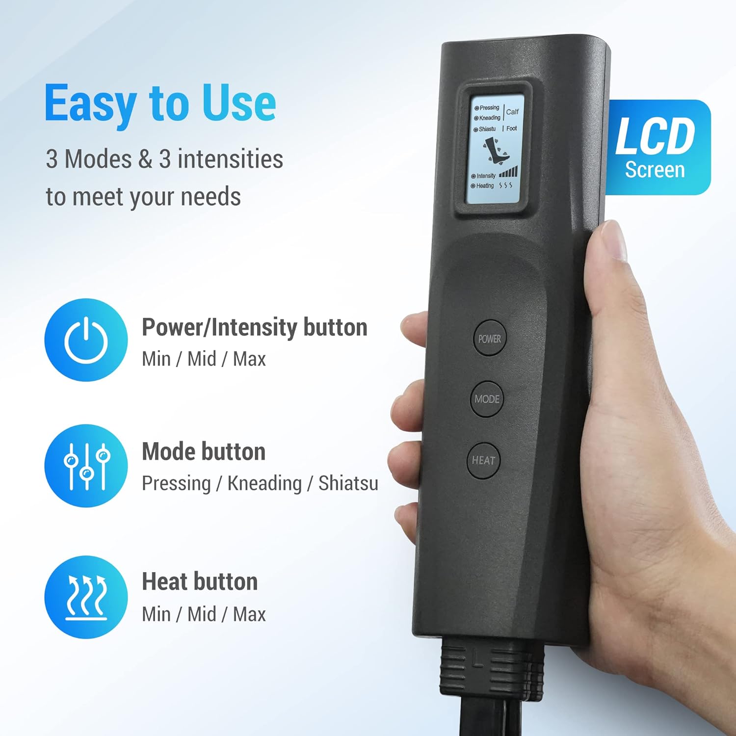 Thumbnail 3 de COMFIER masseur de jambes avec chaleur : 3 niveaux de chauffage, 3 modes de massage et minuterie 20 minutes