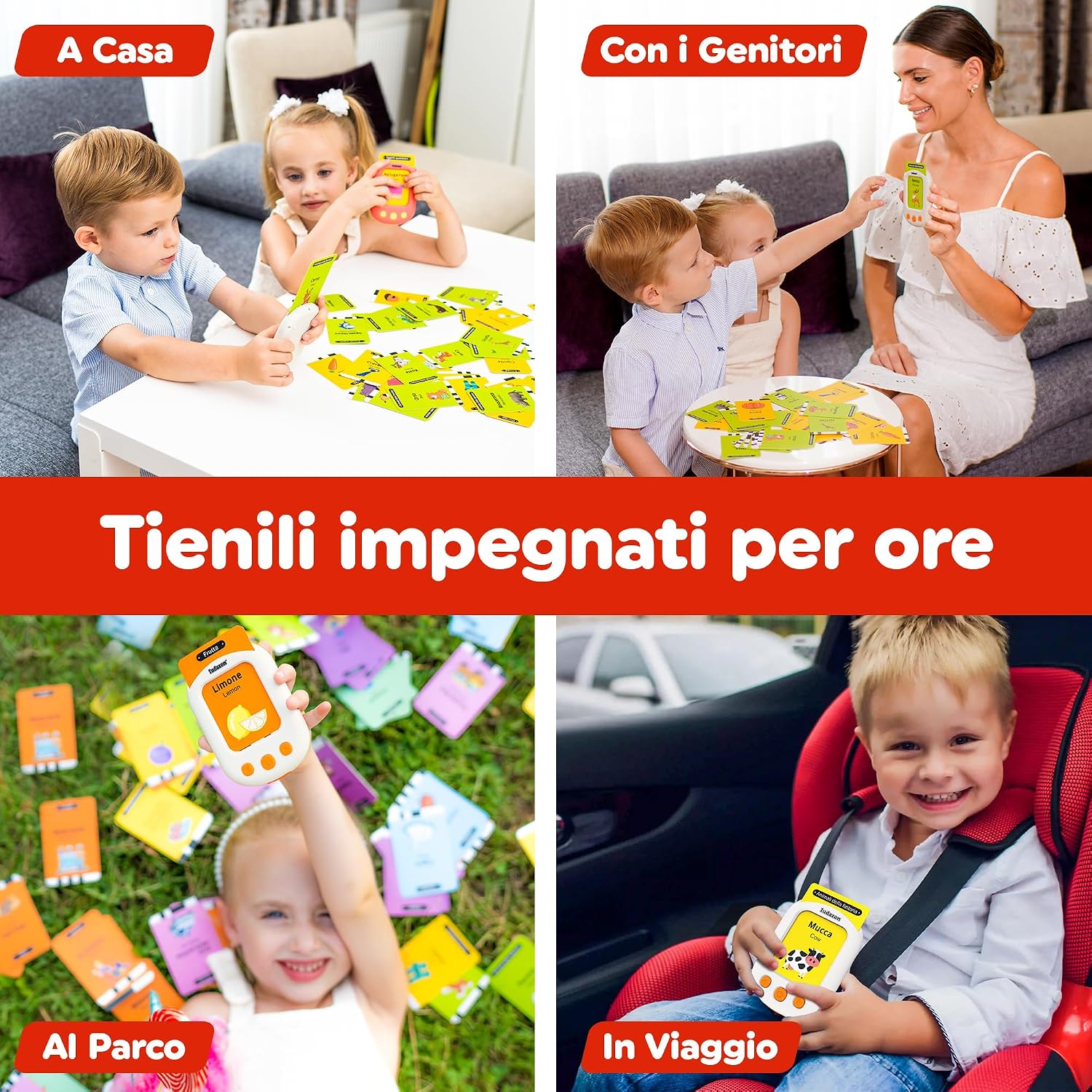 Detalle de Carte Parlanti Montessori Italiano–Inglese di LUDAZON: 224 vocaboli e 18 temi educativi per 2–6 anni