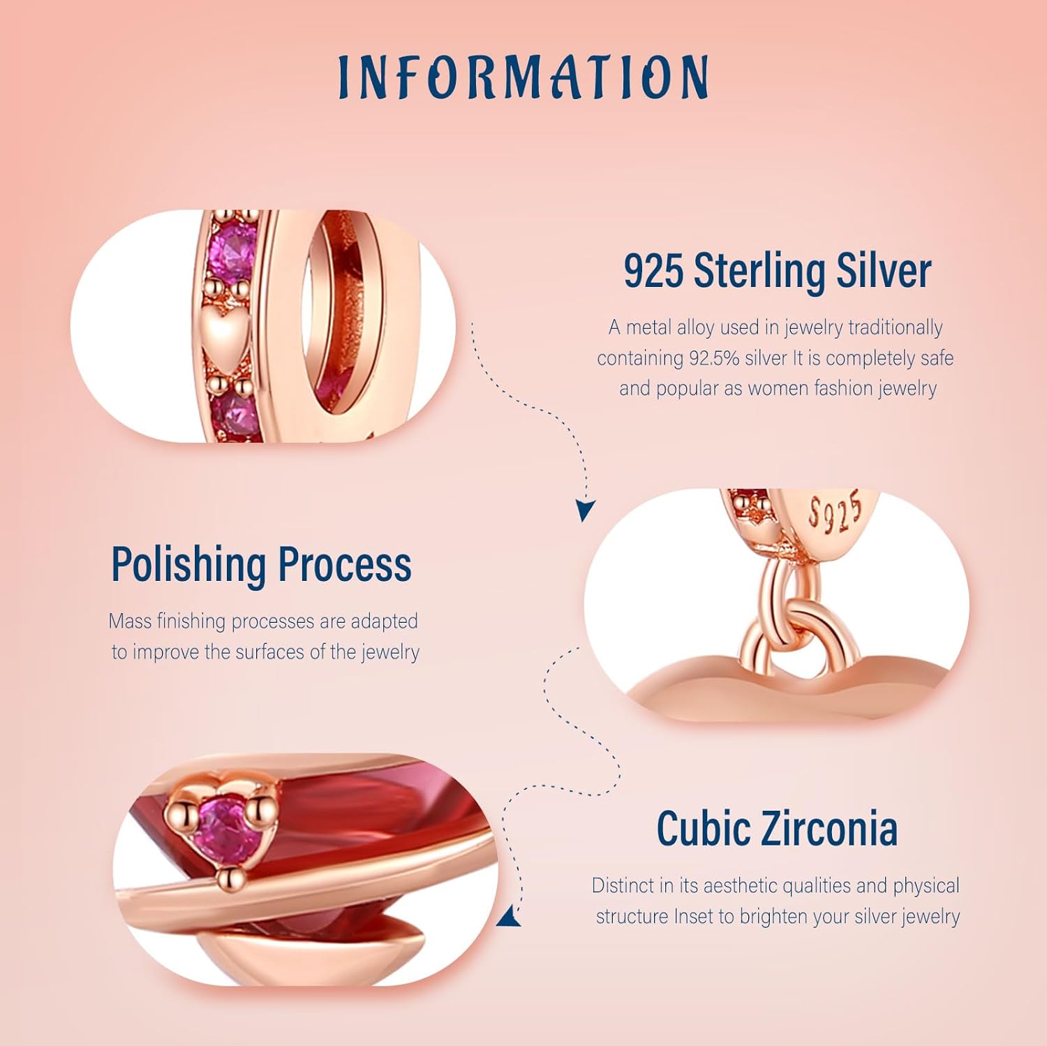 Thumbnail 2 de Amuefer Amore Cuore Charm Compatibili Bracciale Collana in Argento Sterling Oro Rosa – Cuore/Infinito/Trifoglio