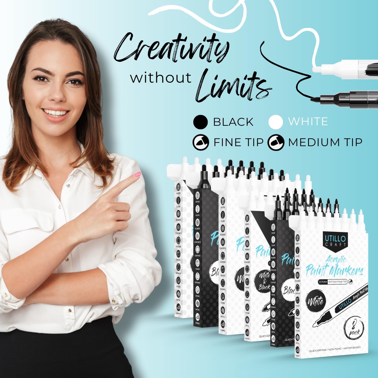 Thumbnail 6 de Utillo Craft White Paint Pen (8-Pack) Extra Fine 0.7mm – White Acrylic Markers