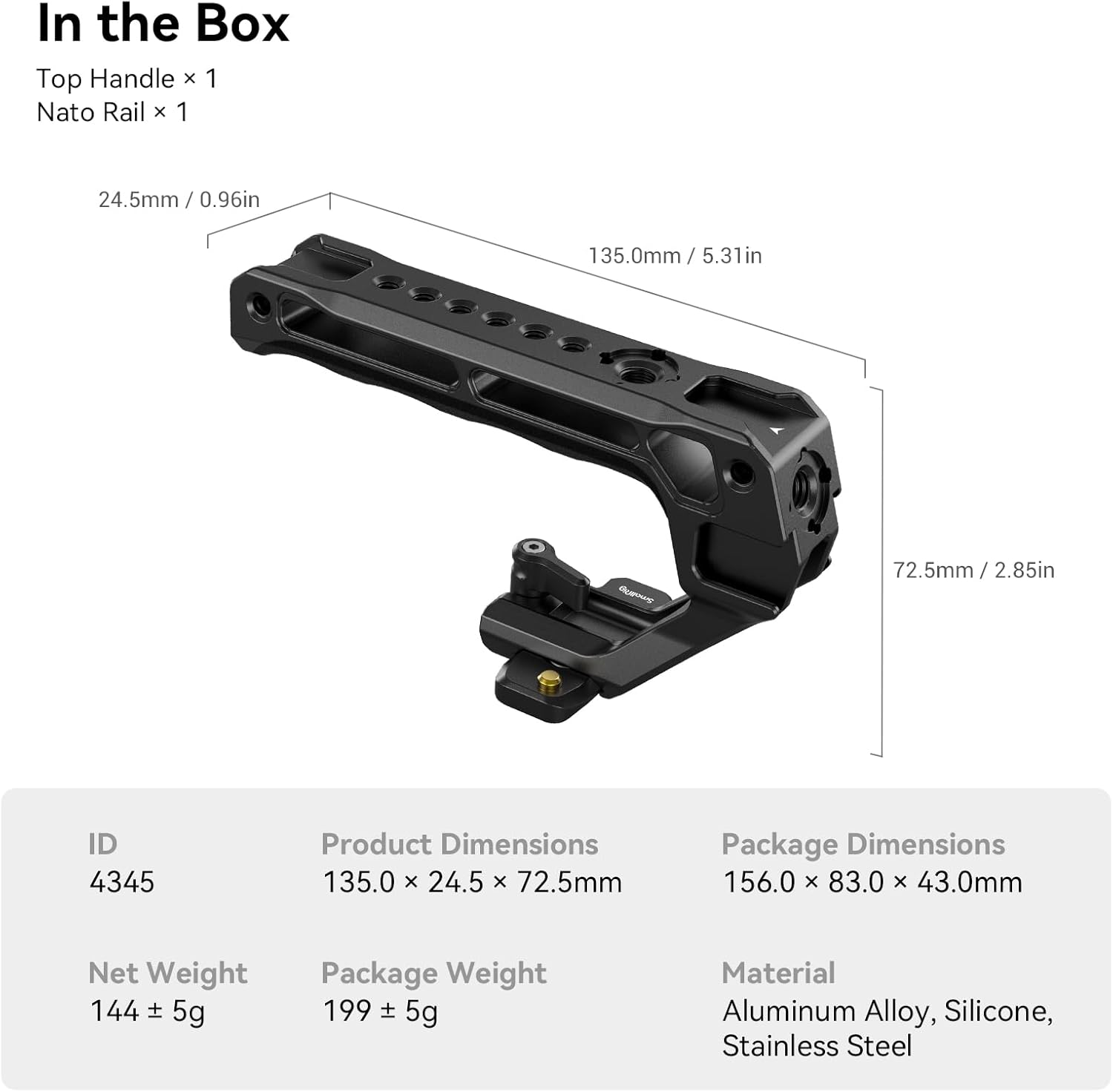 Thumbnail 6 de SMALLRIG Lightweight NATO Top Handle NATO Obergriff 4345 – Schnellverschluss-Griff mit 50‑mm‑NATO-Schiene und 5 Kaltschuhen