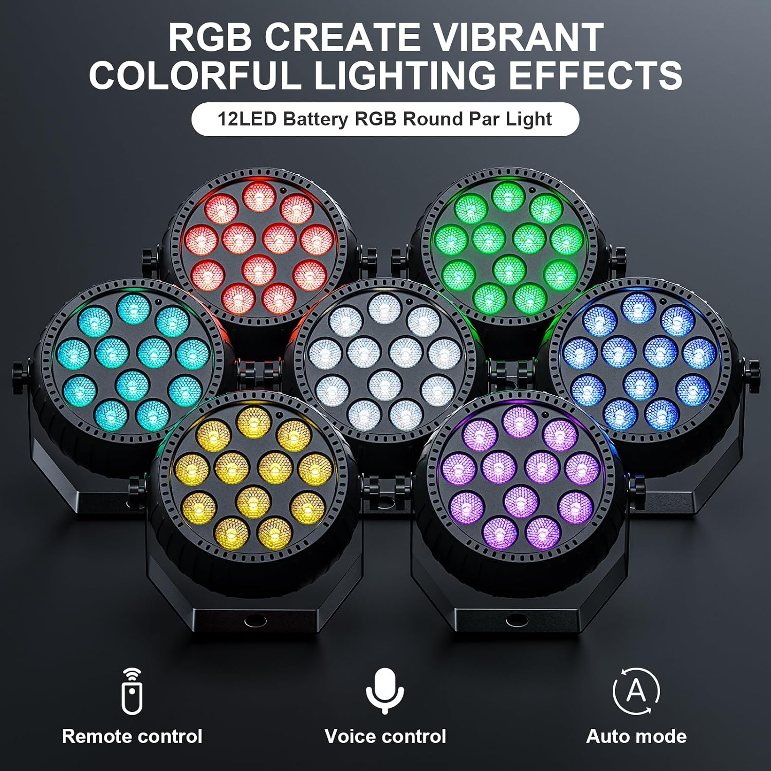 Detalle de ZonQoonz ZQ016032 Rechargeable Mini PAR Stage Light, 12 RGB LEDs