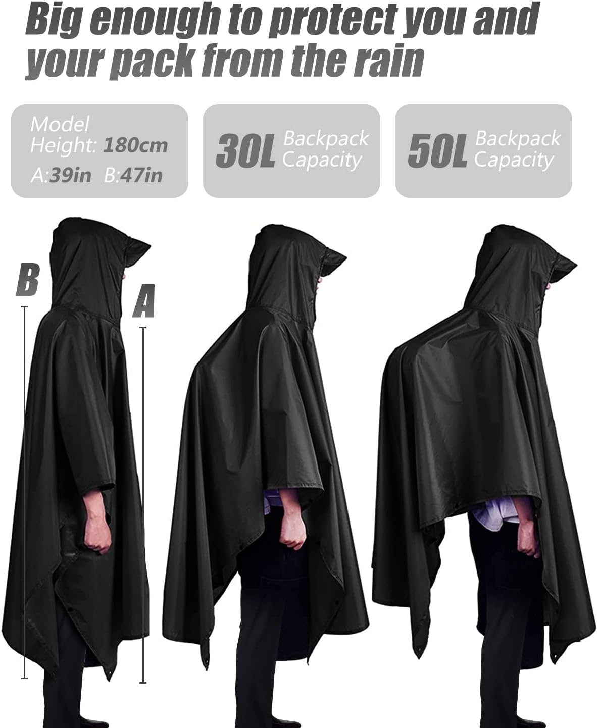 Detalle de Victoper Waterproof Poncho Adult — Lightweight, Reusable Rain Poncho for Outdoor Adventures