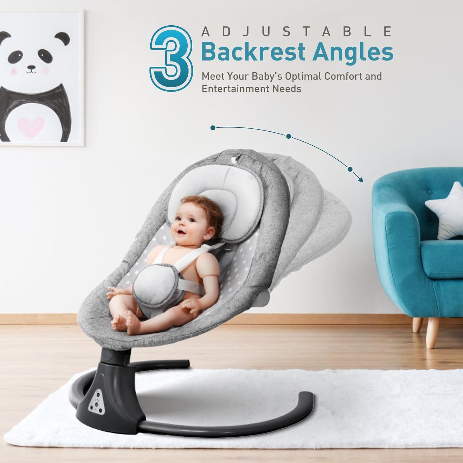 Detalle de Kisdream Baby Swing Chair with Bluetooth Remote – Cordless 5-Speed, 12 Lullabies, 3 Angles, 5-Point Harness