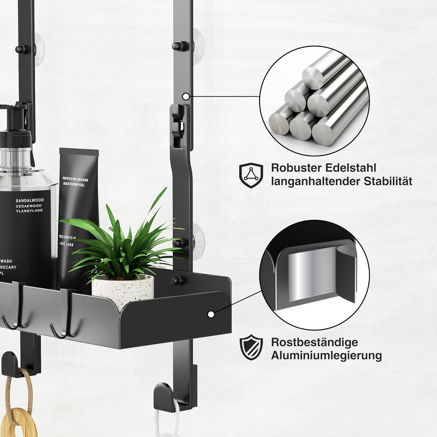 Thumbnail 3 de pickpiff Duschregal ohne Bohren mit 4 Haken, 31,2 x 10,5 cm – Duschablage zum Aufhängen