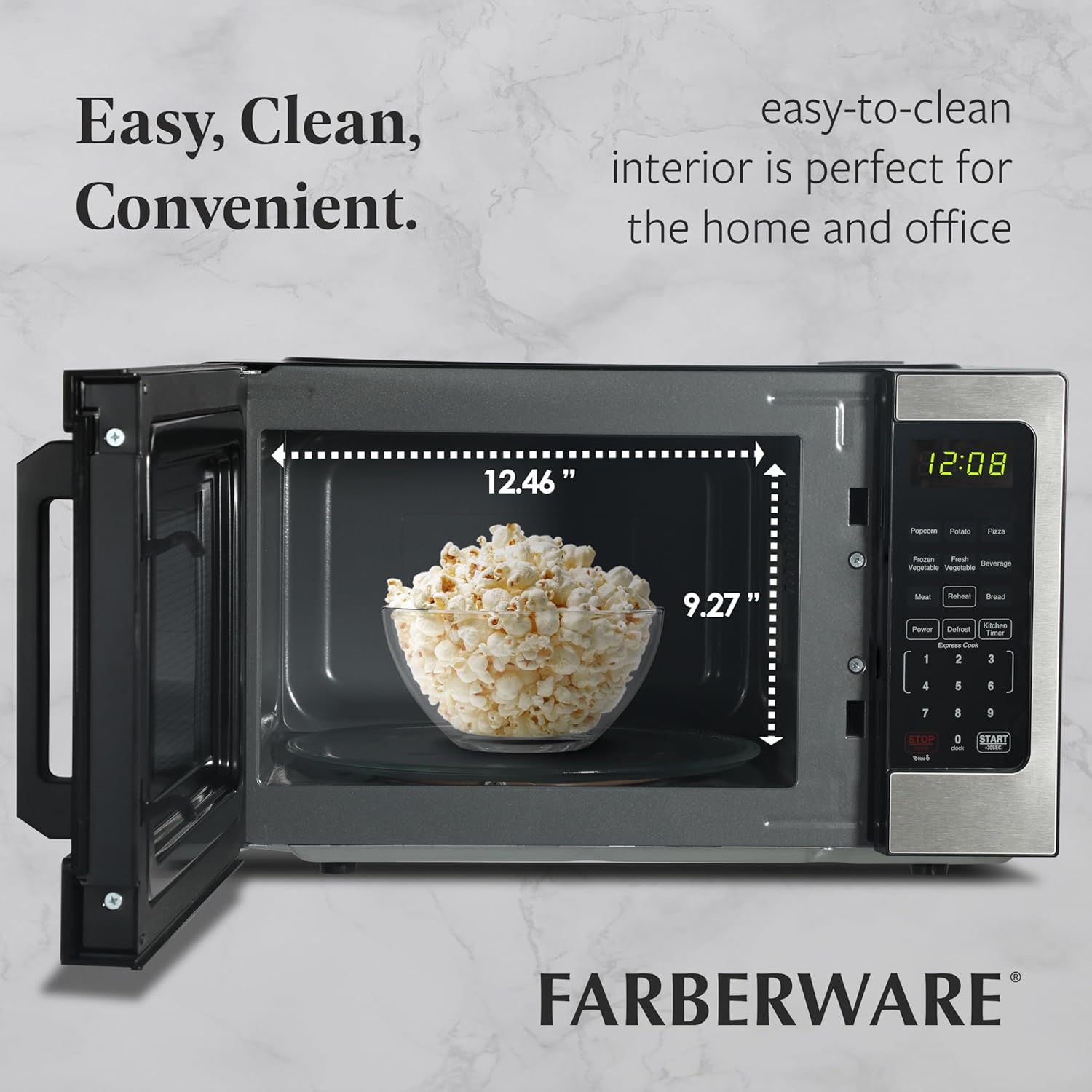Thumbnail 4 de Farberware 0.9 Cu. Ft. Countertop Microwave Oven — 900W, Auto Cook Settings, Defrost, Easy Clean, Child Safety Lock (Stainless Steel)