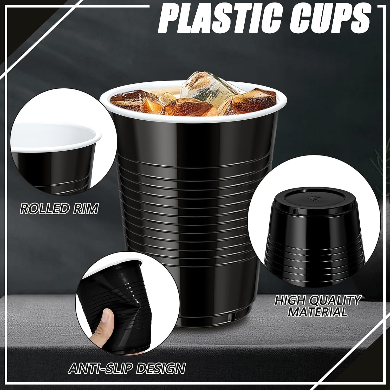 Thumbnail 6 de mwellewm GHJSDR Black Plastic Party Cups, 18 oz, Wide Mouth