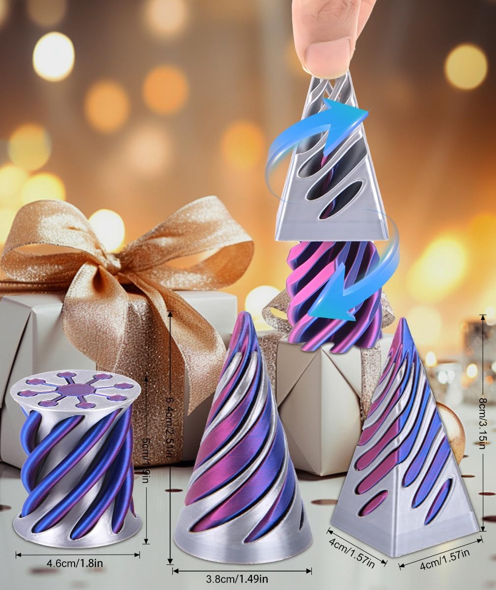 Thumbnail 5 de 3PCS 3D Printed Spiral Cone Fidget Toys: Impossible Cone Pyramid Passthrough — Anxiety Relief Desk Decor